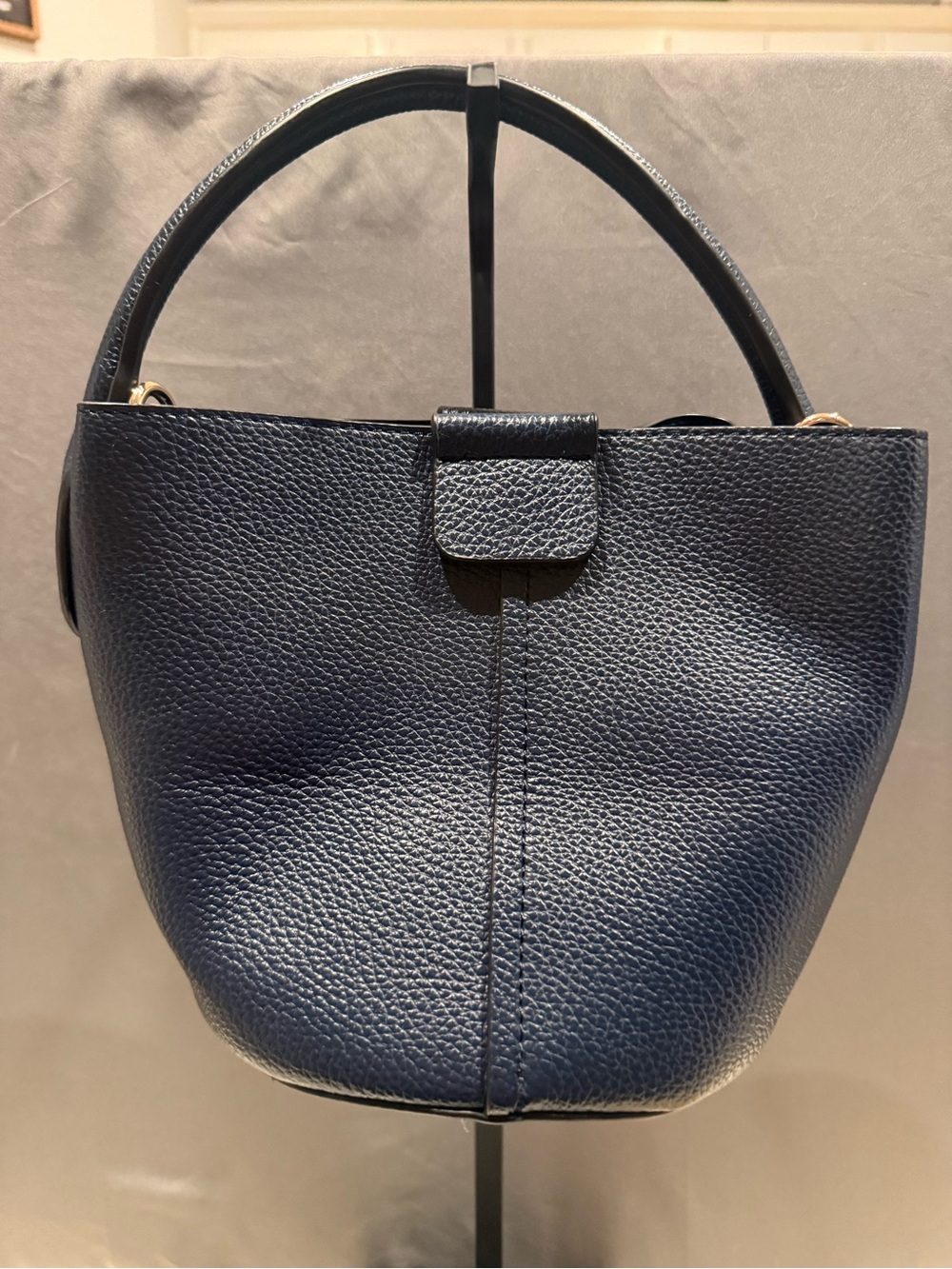 Pebbled Navy Leather Shoulder Bag